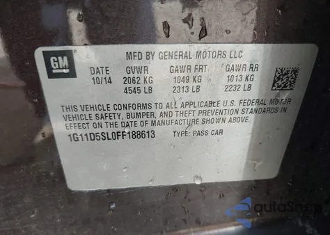 2015 Chevrolet Malibu 2Lt из США, поврежденный, VIN 1G11D5SL0FF188613